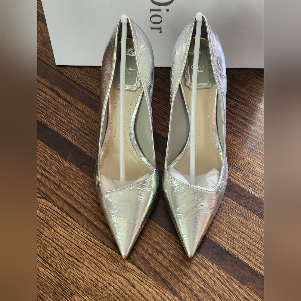 Brand New 100% Auth Christian Dior Women's Stilleto Silver Leather Shoes - Picture 4 of 12